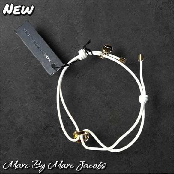 New NWT Marc by Marc Jacobs White Cord Knot Bracelet – Gold Ring Accent - Picture 1 of 7
